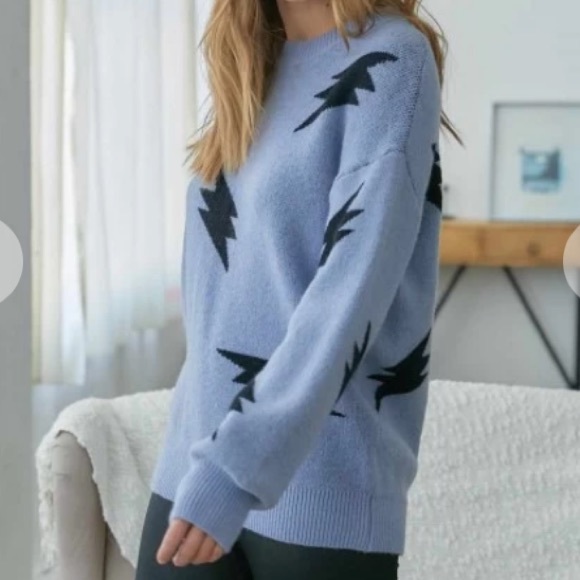 Lightning Crew Neck Soft Blue Sweater - Picture 7 of 10